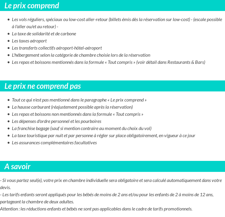 Conditions tarifaires