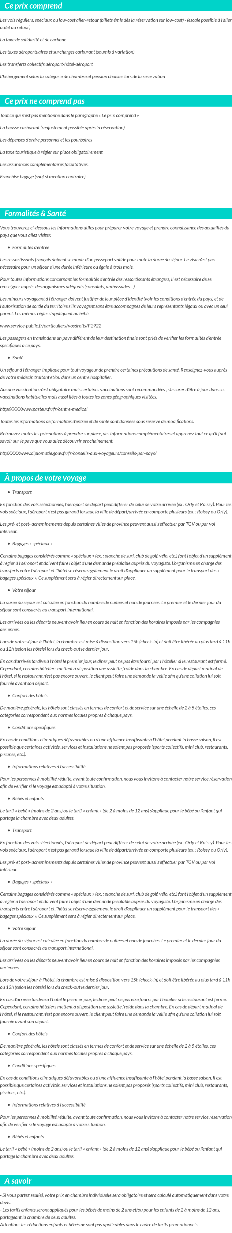 Conditions tarifaires