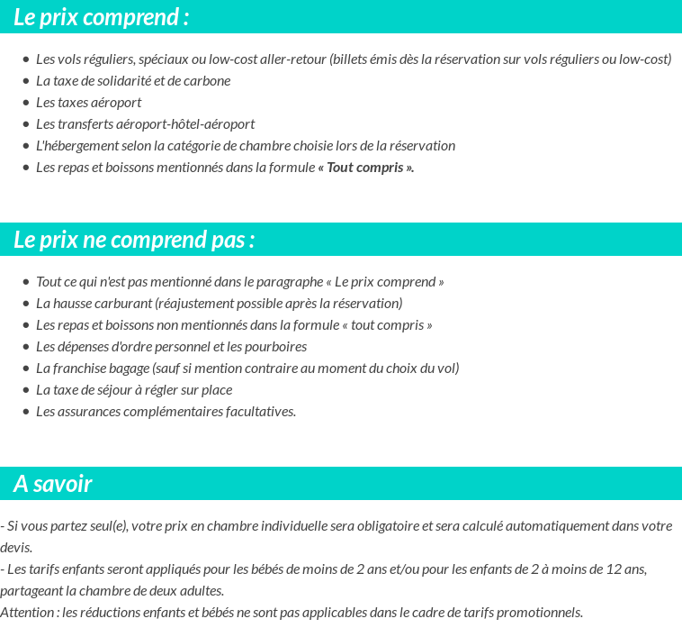 Conditions tarifaires