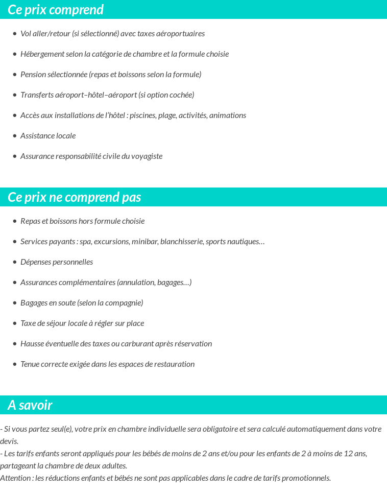Conditions tarifaires