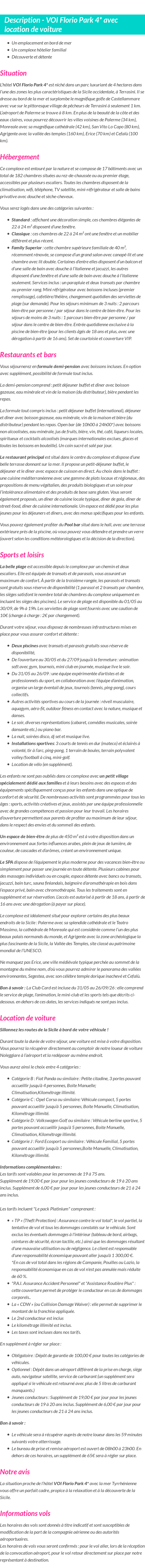 Détails du séjour