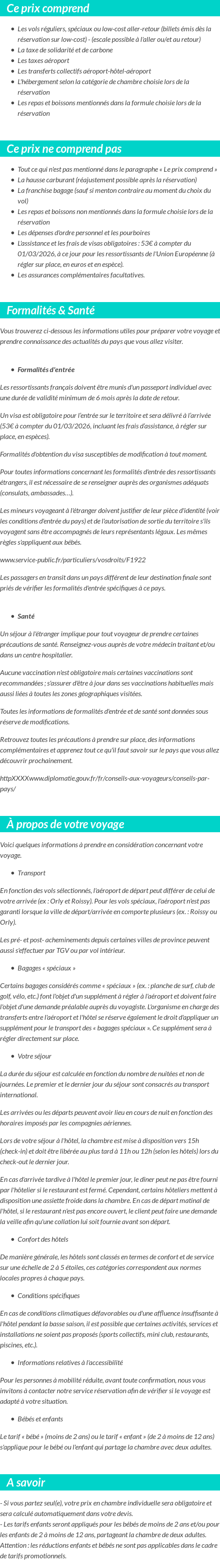 Conditions tarifaires