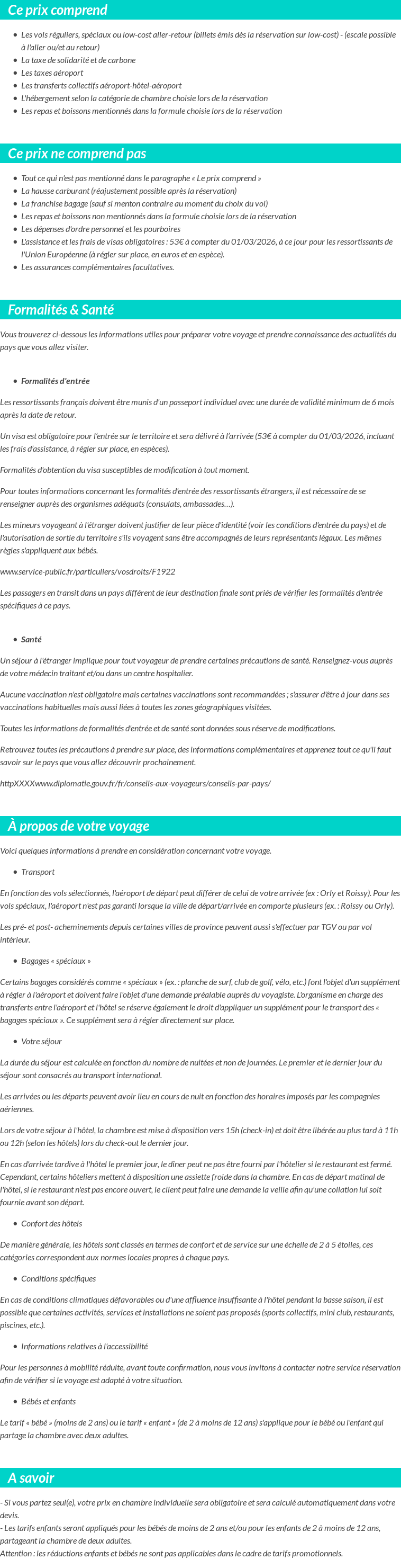 Conditions tarifaires