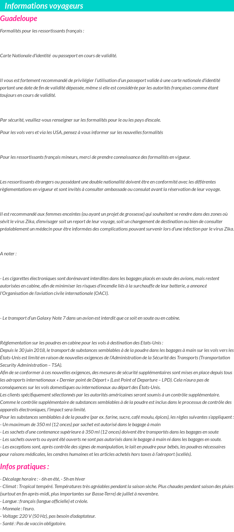 Formalités et infos voyageurs