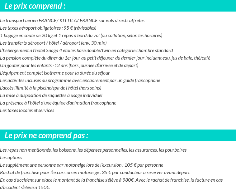 Conditions tarifaires