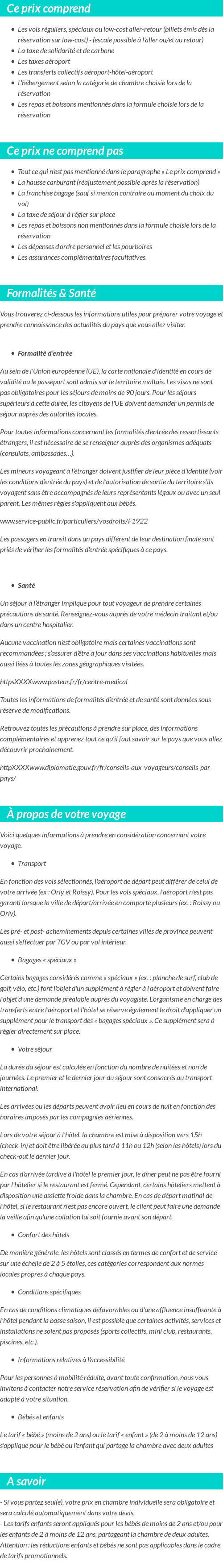 Conditions tarifaires