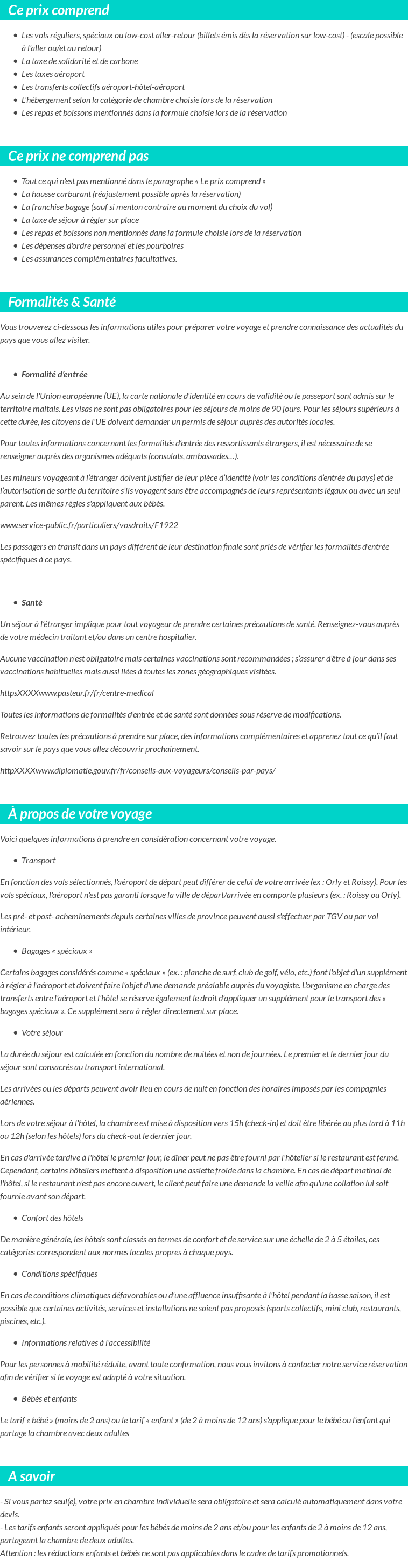 Conditions tarifaires