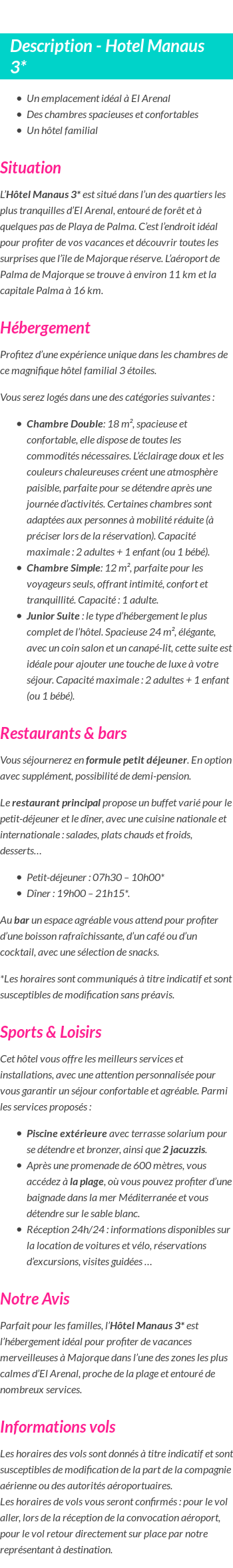 Détails du séjour