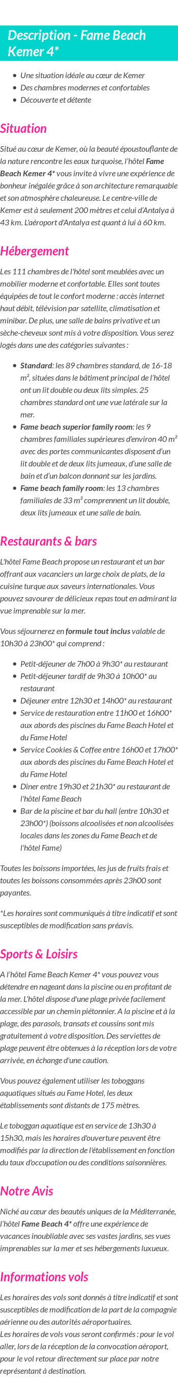 Détails du séjour