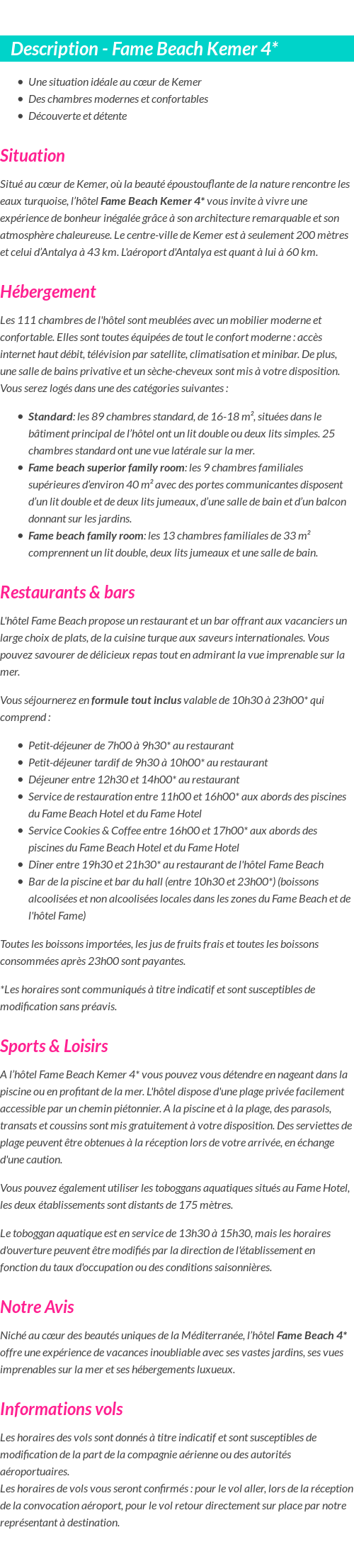 Détails du séjour