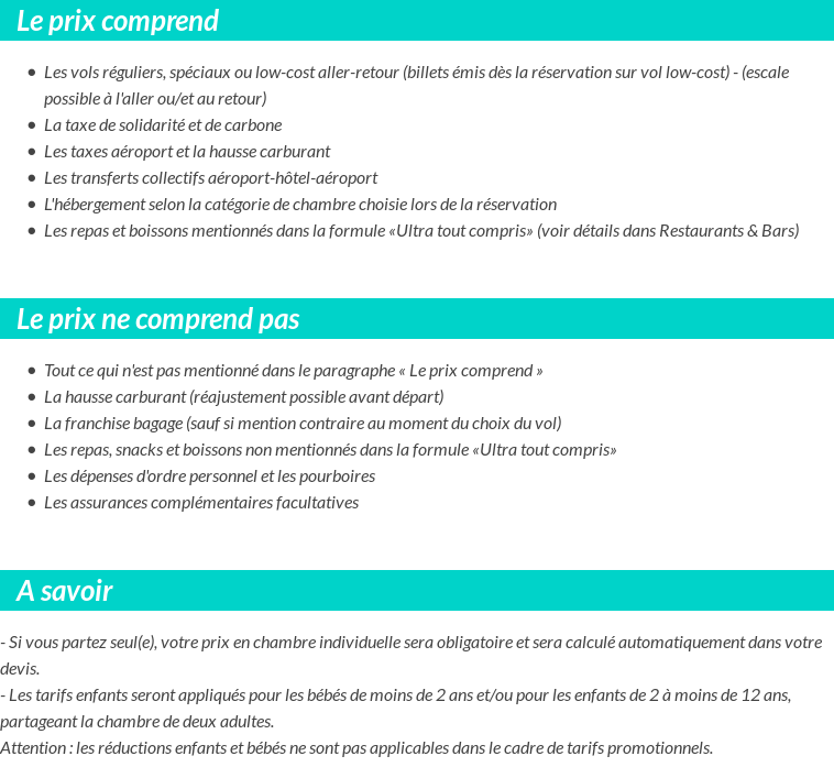 Conditions tarifaires