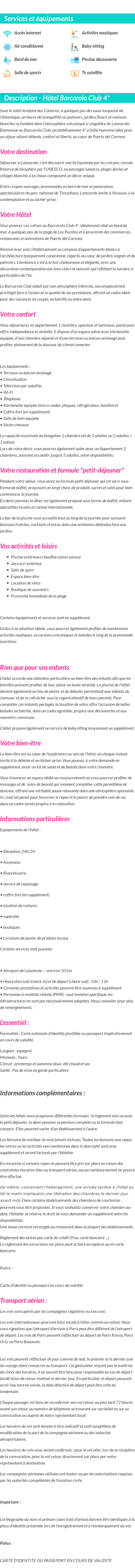 Détails du séjour
