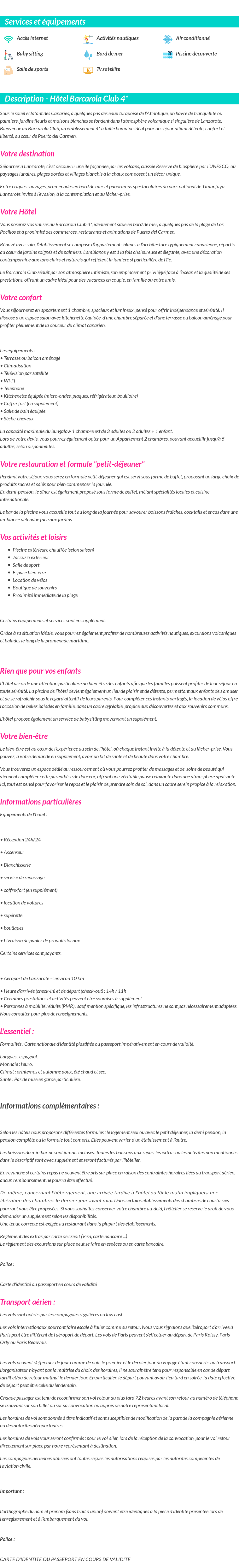 Détails du séjour