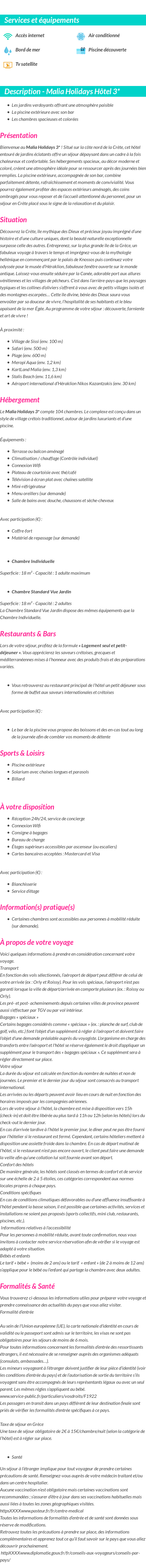 Détails du séjour