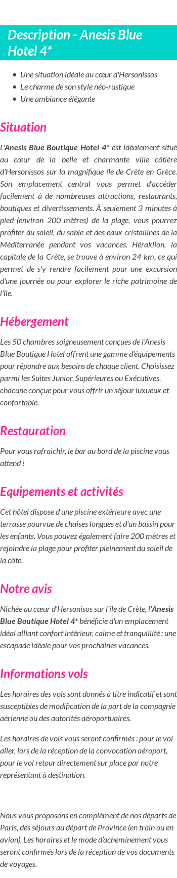 Détails du séjour