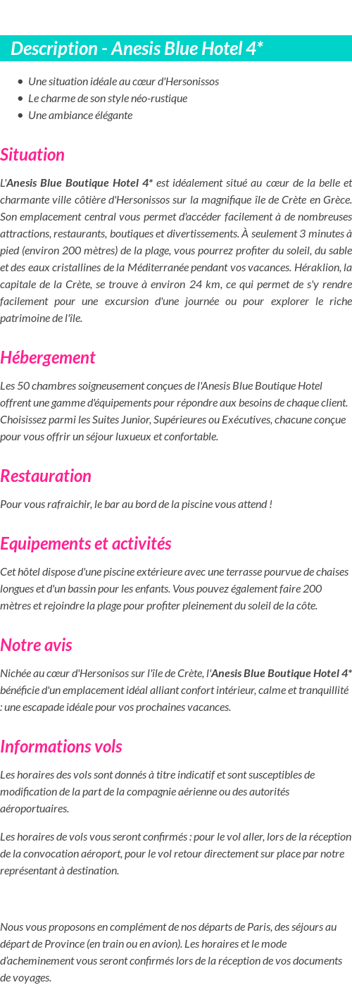 Détails du séjour