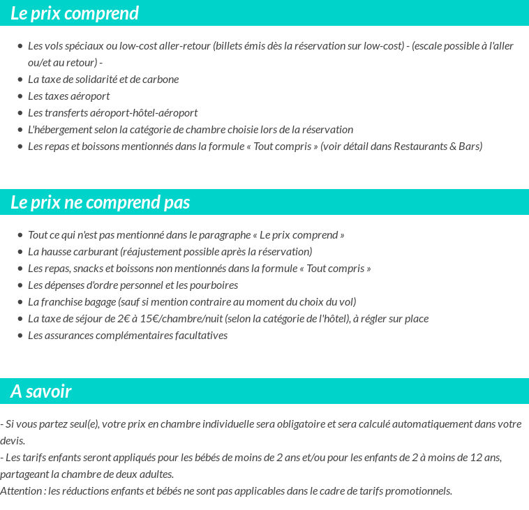 Conditions tarifaires