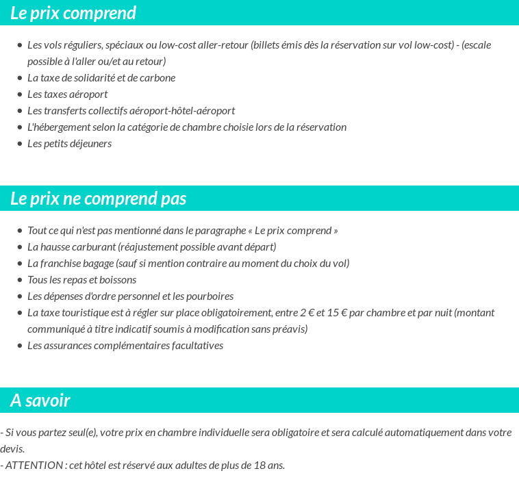 Conditions tarifaires