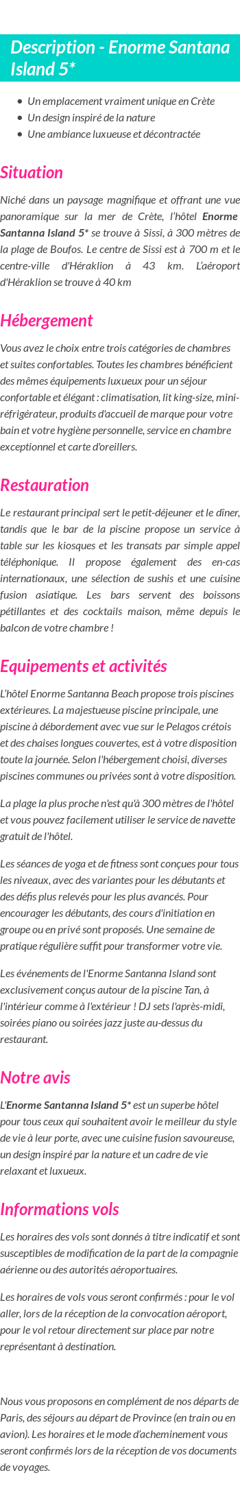 Détails du séjour