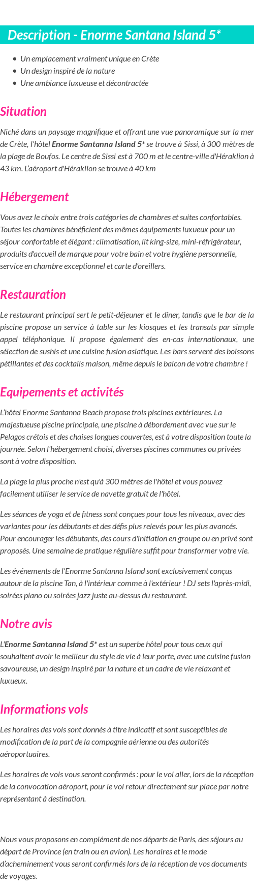 Détails du séjour
