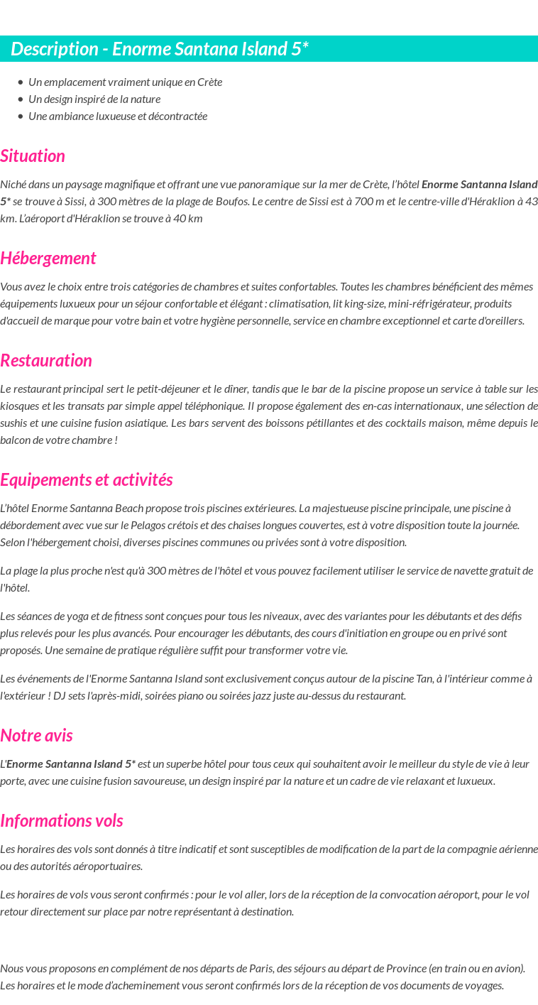 Détails du séjour