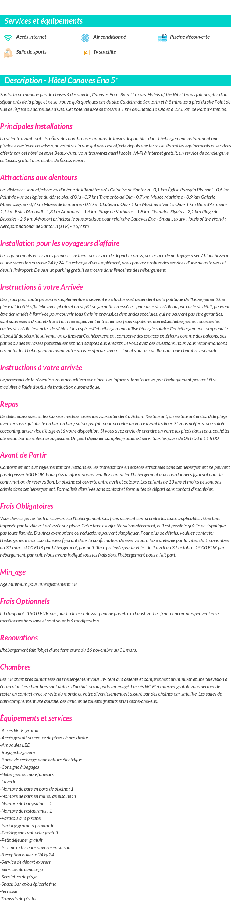 Détails du séjour