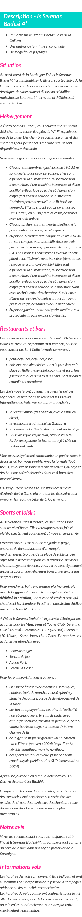 Détails du séjour