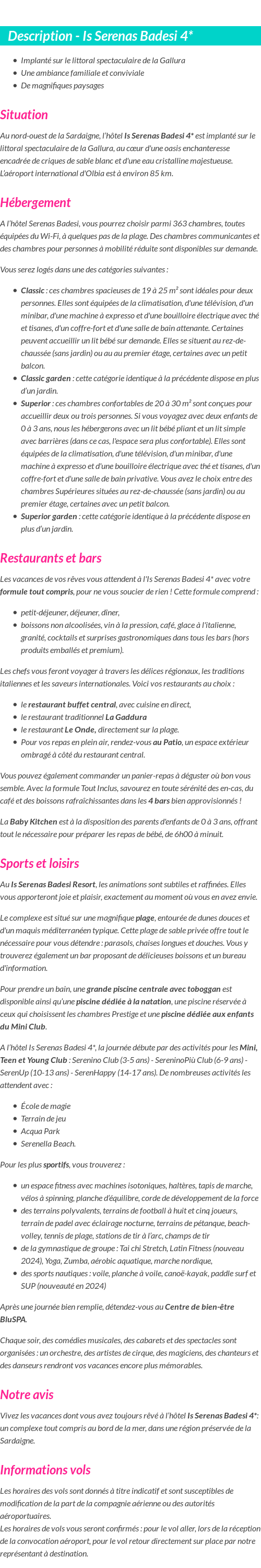 Détails du séjour