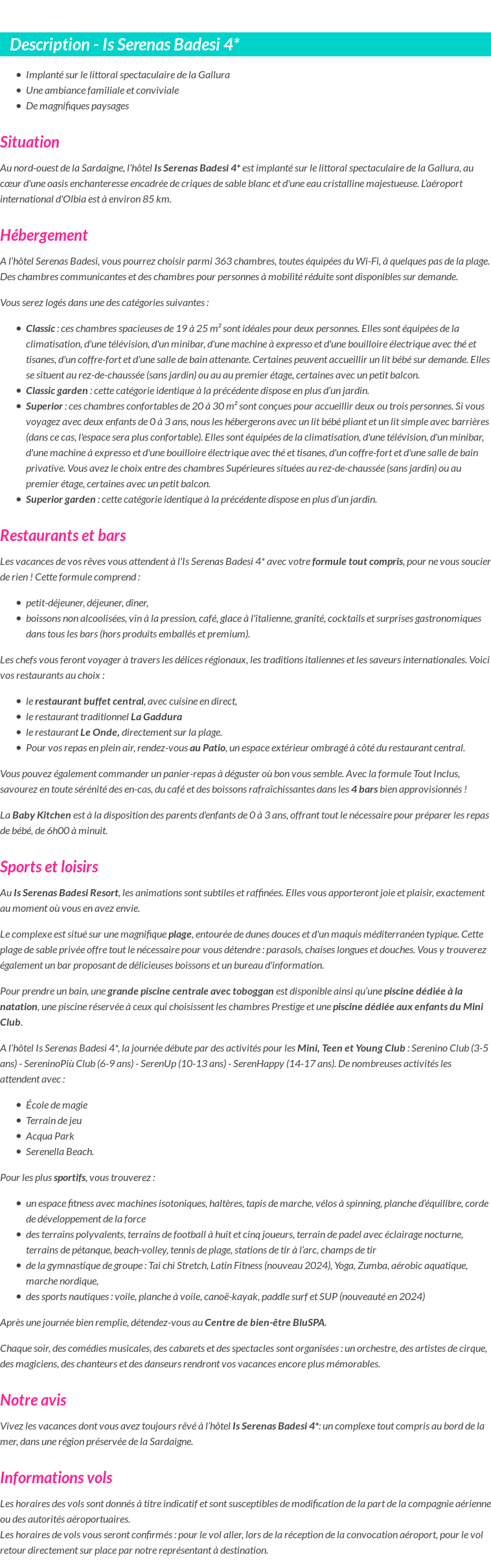 Détails du séjour
