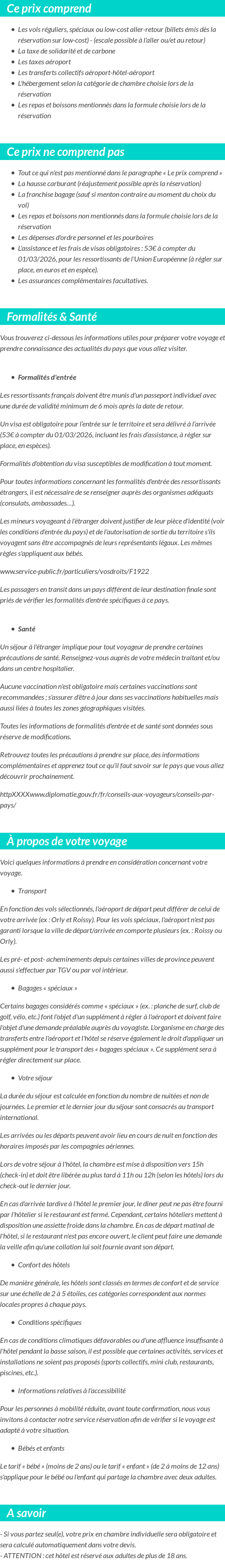Conditions tarifaires