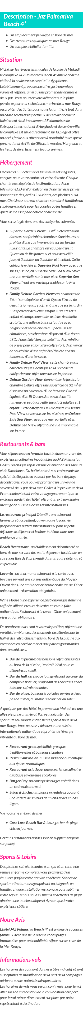 Détails du séjour