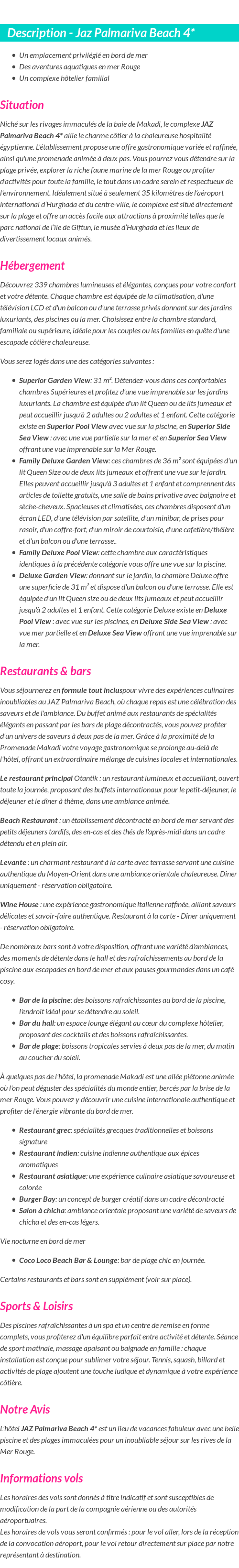 Détails du séjour