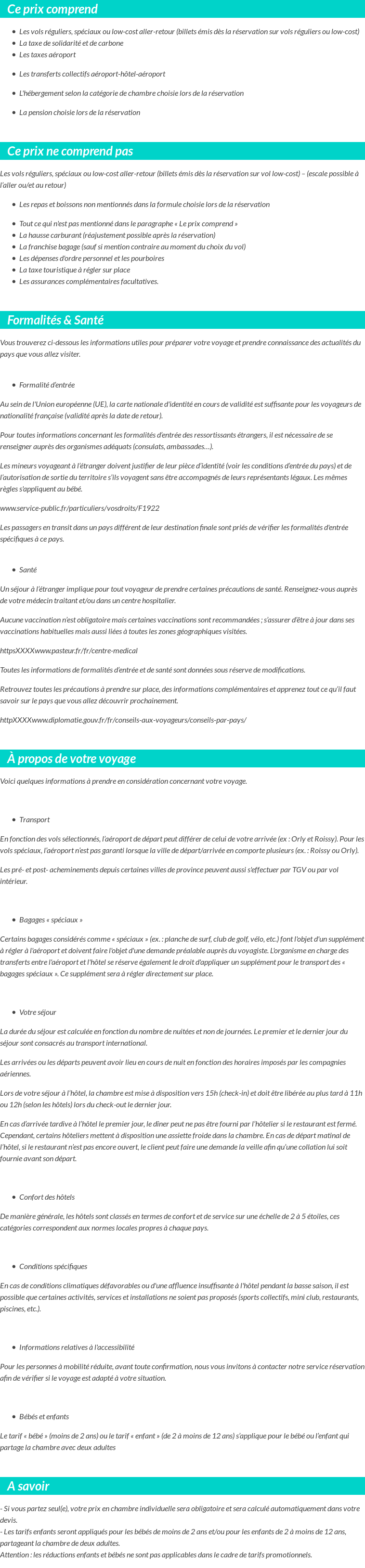 Conditions tarifaires