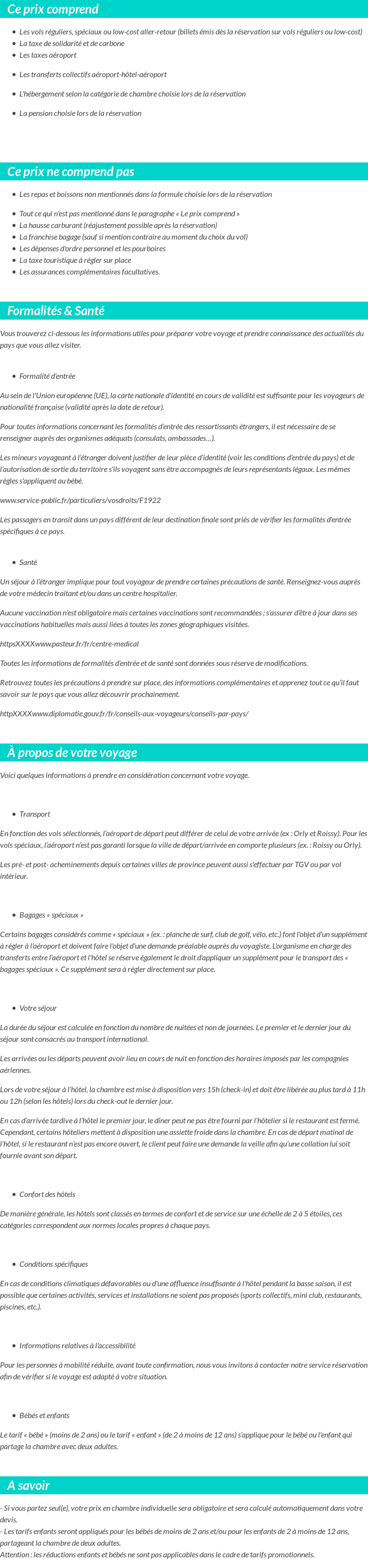Conditions tarifaires