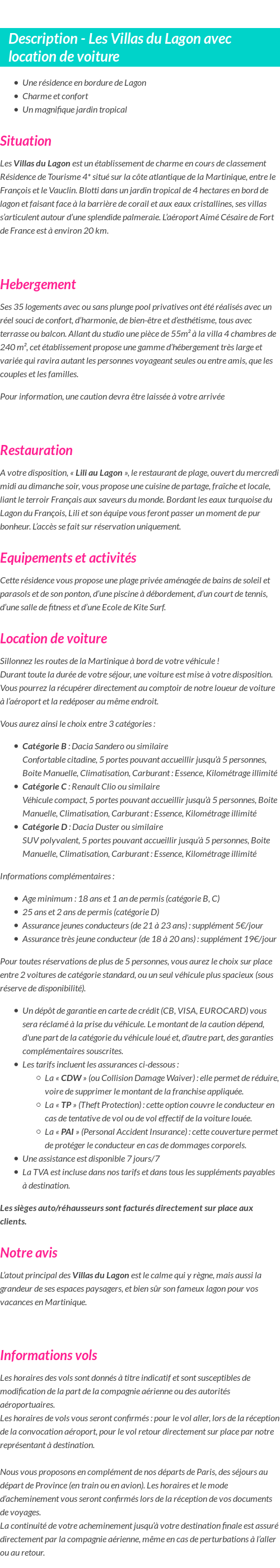 Détails du séjour