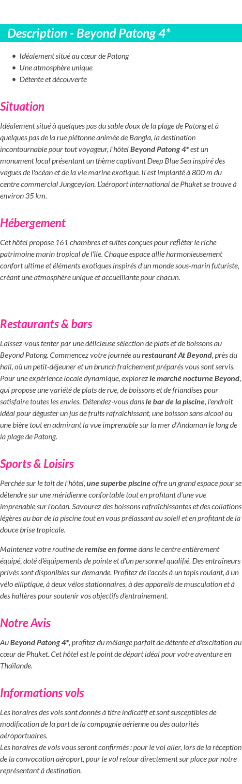 Détails du séjour