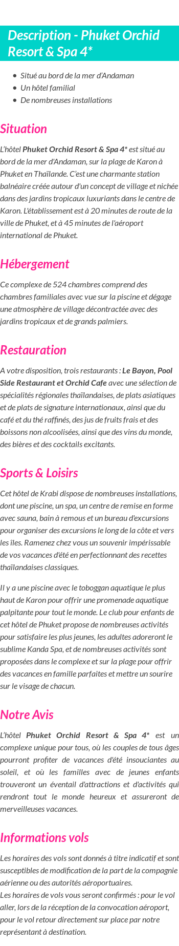 Détails du séjour