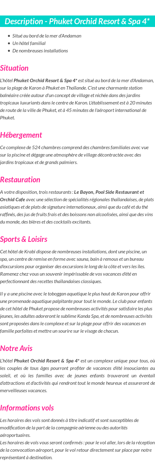 Détails du séjour