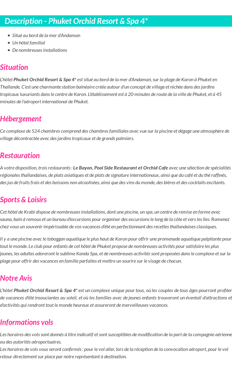 Détails du séjour