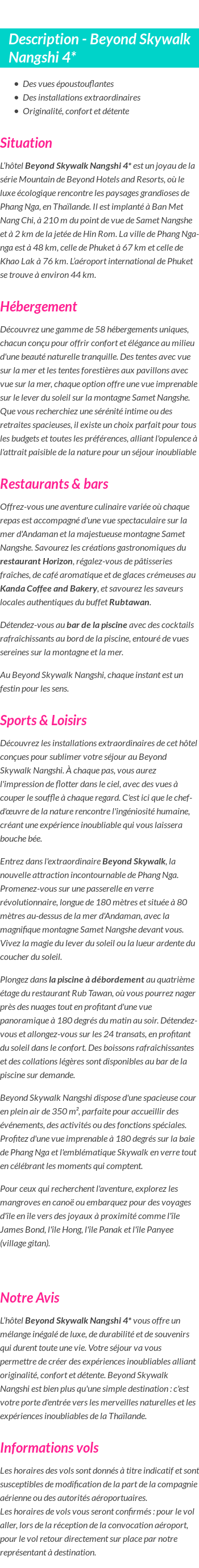 Détails du séjour