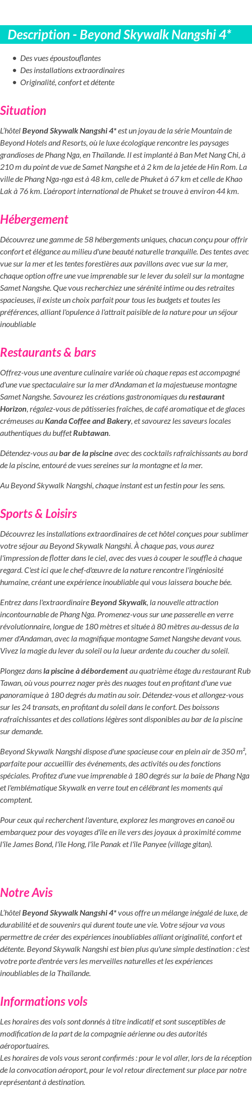 Détails du séjour