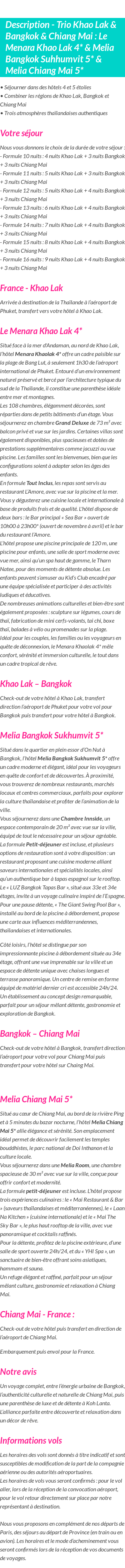 Détails du séjour