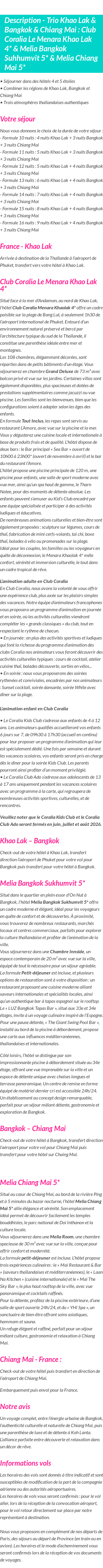 Détails du séjour