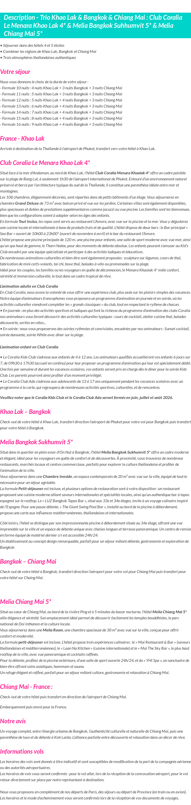 Détails du séjour