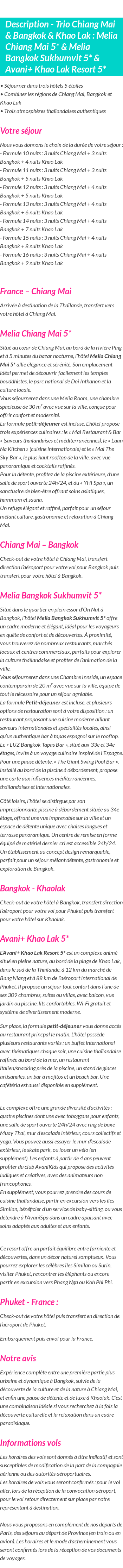 Détails du séjour