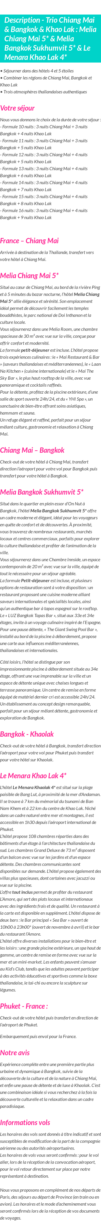 Détails du séjour