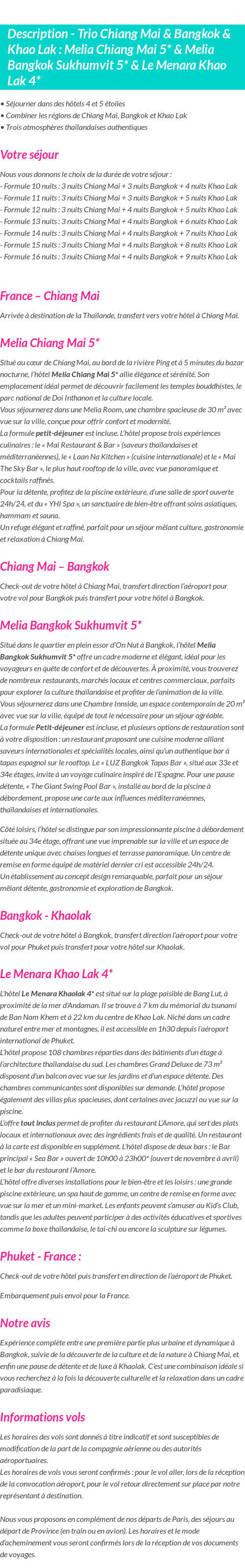 Détails du séjour