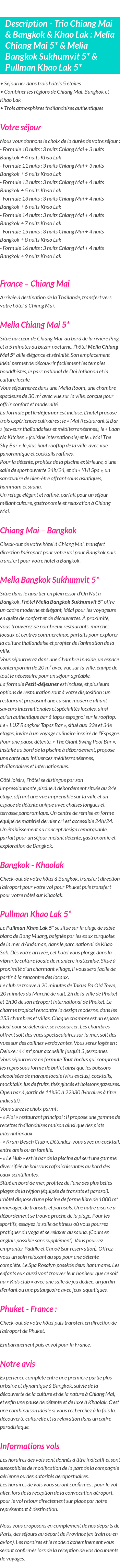 Détails du séjour