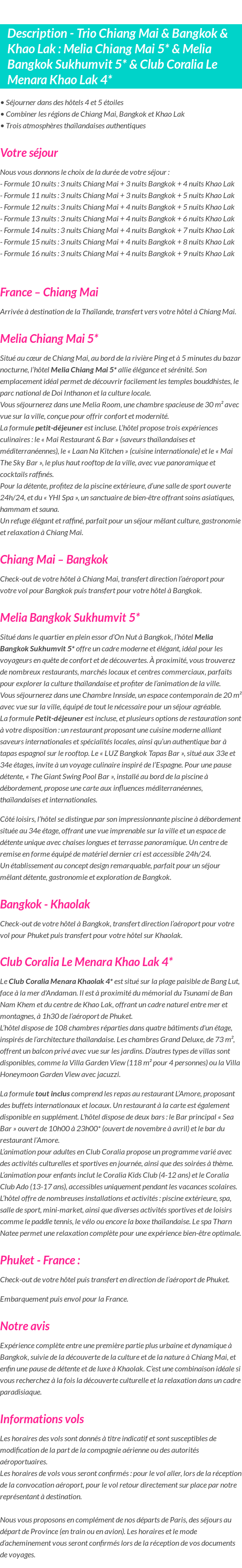Détails du séjour