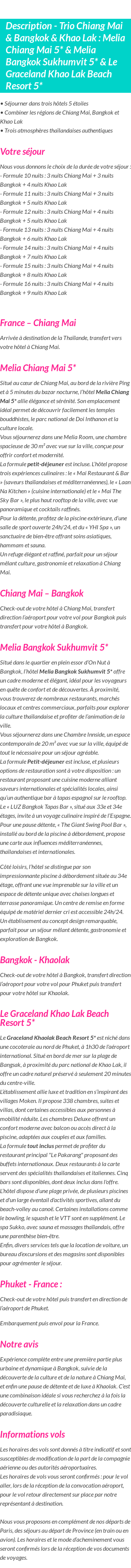 Détails du séjour